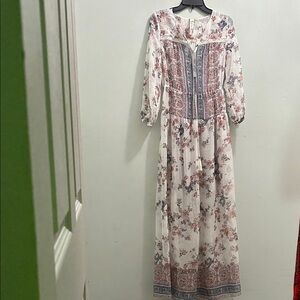 NWOT Aratta White Maxi Dress with Pink & Blue Floral Print